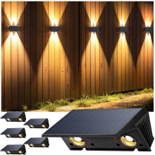IIRARA Solar Fence Lights Outdoor Garden, 6-Pack Warm White, Up & Down Solar Wall Lights Outdoor, Waterproof, 120 Lumens Bright Dusk to Dawn for Yard