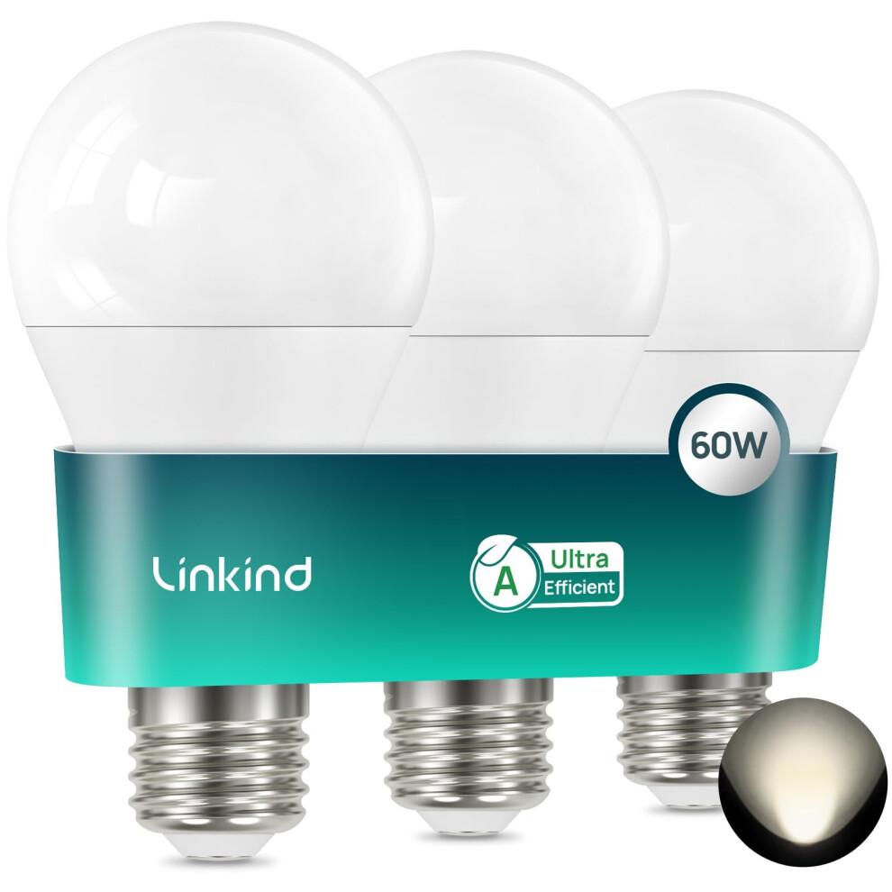 Linkind E27 Screw Bulbs,Ultra-Efficient Class A Led Bulbs, 3.8W (60W Equivalent), Neutral 4000K, 806Lm Edison Screw Led Bulb, Non Dimmabl White/Light 8720219283521