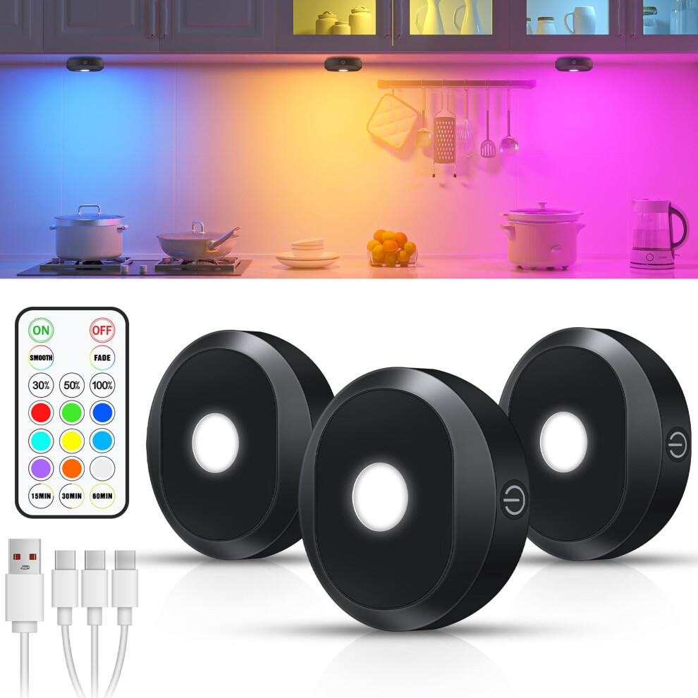 Willed Rgb Puck S,Rechargeable Under Cabinet Kitchen S With Remote Control, Wireless Under Counter With Timer Function,Dimmable Led T Light 5796599579533