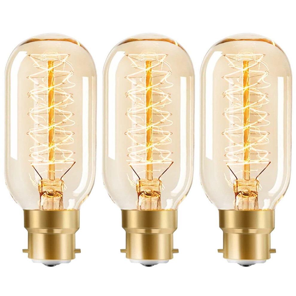 40W B22 Vintage Bayonet Bulb Warm Whiteï¼Edison Bulb Dimmable Incandescent Bulbsï¼Spiral Retro Filament Bulbs Amber Glass Lampï¼T45 Tub Light/White 1129044574144