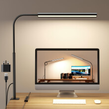 WHW3WIN LED Desk Lamp with Clamp - Flexible Gooseneck - 5 Lighting Modes, 11 Brightness Levels, Timer & Memory, Eye-Comfort Study/Nail Light, 12W Ada