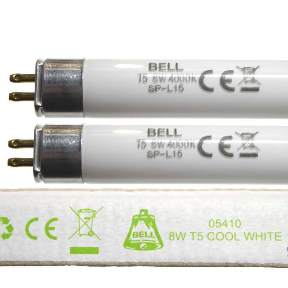 2 Pack Bundle 8W T5 300Mm 12" Fluorescent Tubes Cool 4000K G5 Cap For Emergency And Strip Lights 8 Watt Bell Lighting 05410 White 4610494660633