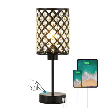 GyroVu Crystal Table Lamp, Black Lamp for Bedside Nightstand with USB C+A Ports,Touch Dimmable with Crystal Shade for Bedroom, Living Room, Office (B