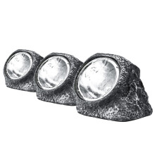 Status Augusta Outdoor Garden Solar Light | 3 Pack of Large Rock Design Solar Lights | Decorative & Waterproof | Light Grey | Rechargeable Battery In