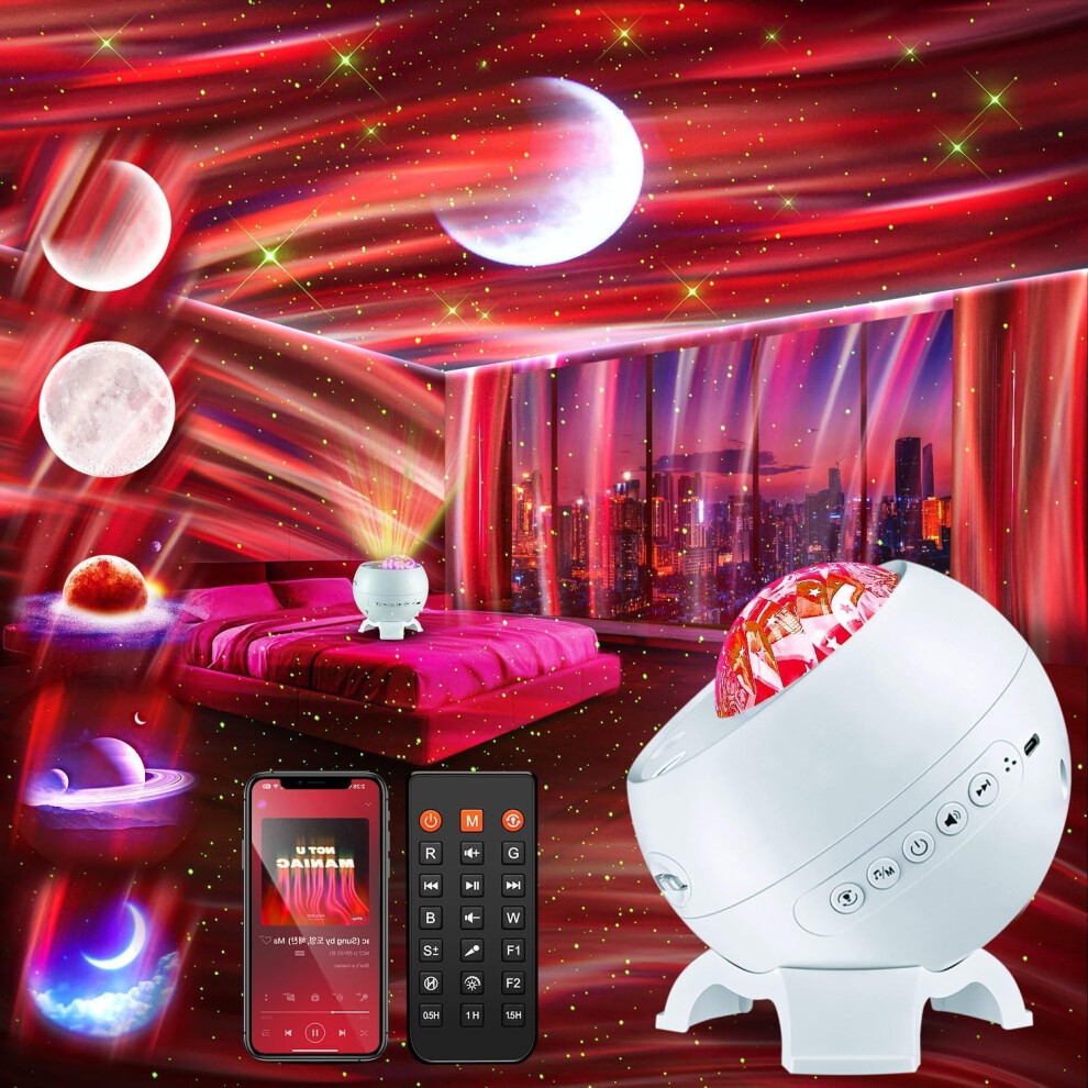 Pikoy Galaxy Projector Star Projector, 180 Modes Moon Galaxy For Room, 15 Noise+Bluetooth Northern S Mood Ing For Bedroom, Remo Light/White 3705463160687