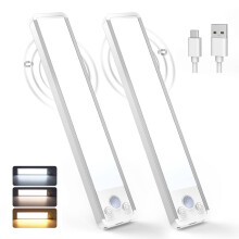 TECKNET Under Cabinet Kitchen Lights, 70 LED Super Bright, 3 Color Stepless Dimming Motion Sensor Lights Indoor, Rechargeable USB-C 1800mAh Cupboard