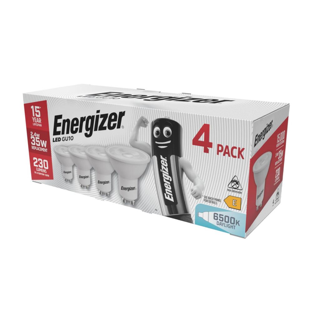 Energizer Gu10 Led Bulbs Day 6500K Bulb Pack Of 4 – 35W Halogen Spot Bulb Equivalent Replacement – 230Lm Energy Saving 2.4W Gu10 N Light