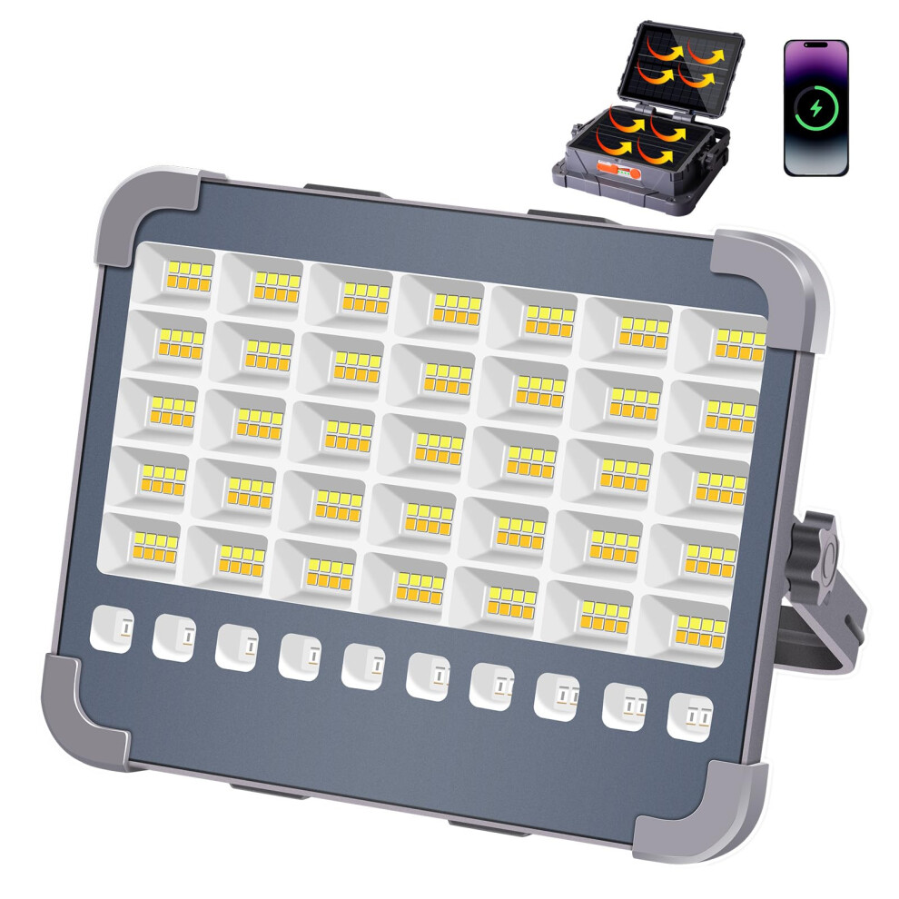 100W Rechargeable Work 15000Mah Portable Flood With Dual Solar Panels, 10000Lm Cordless Job With Torch Mode For Camping Garage Fish Light 7621093745659
