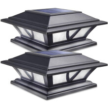Siedinlar Solar Post Lights with 2 LED Modes 4x4 5x5 6x6 Wooden Post Fence Caps Solar Lights Outdoor Garden Waterproof for Patio Garden Deck Black (2