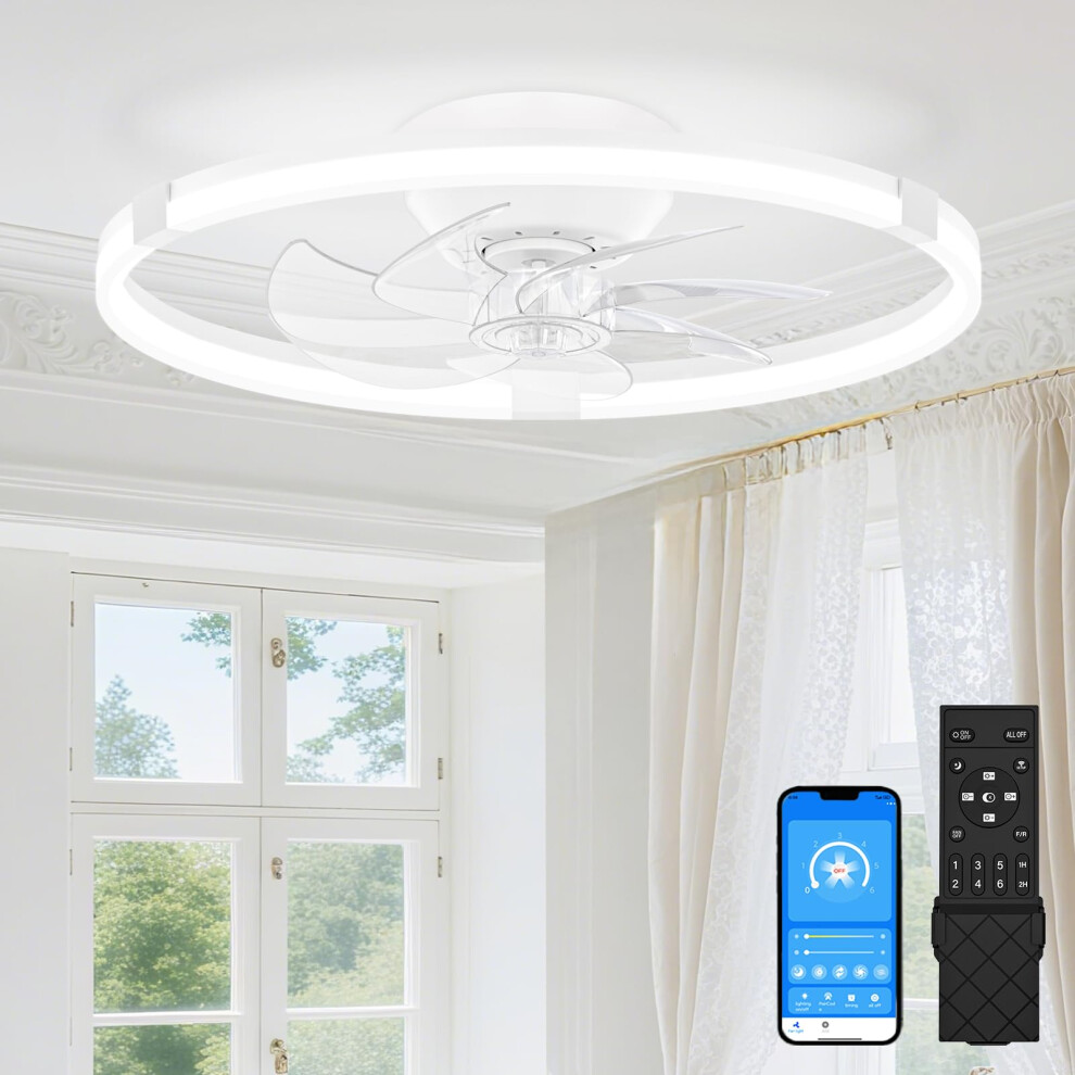 Sunkenet Ceiling Fans With S And Remote, 50Cm Led Ceiling Fan 3000K-6500K Dimmable Smart Fan Ceiling 6 Wind Speeds & Reversible, W Light 3836855459376