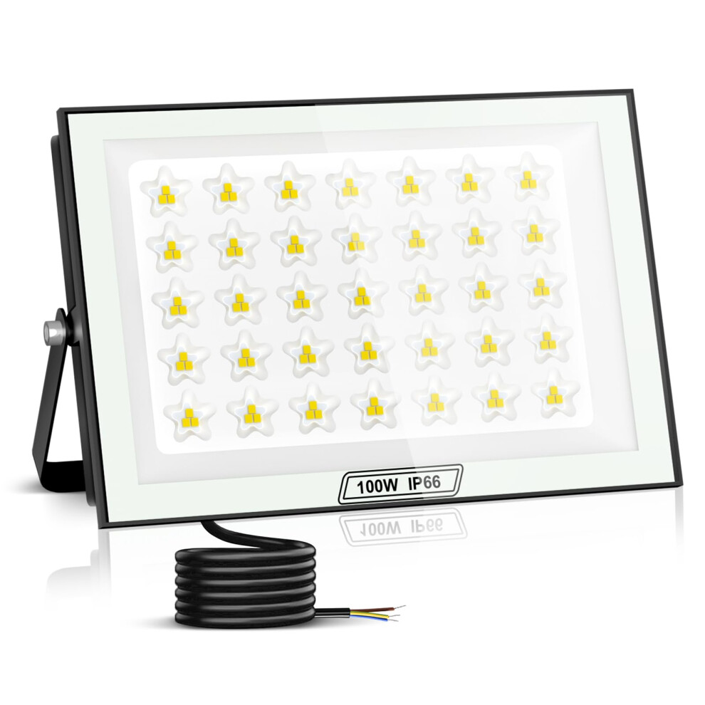 Viugreum 100W Security 10000Lm Led Flood 6500K Day Ip66 Waterproof Outside Flood S Mains Powered, 140 Beam Angle Flood Light/White 5024249580890