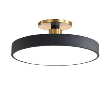 Macaron Round LED Semi Flush Mount Light, Modern Wrought Iron Ceiling Lamp for Children's Room, Bedroom, Hallway - Black+Neutral, 30cm 18W