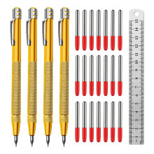 4 Pack Tungsten Carbide Scriber with Magnet, Metal Scribe, with Extra 24 Replacement Marking Tip and Steel Ruler