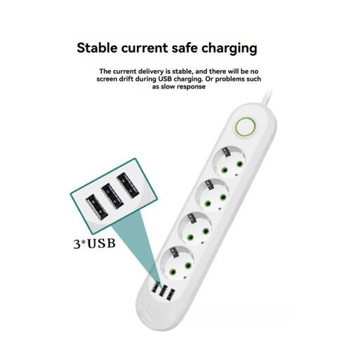 2500W EU Plug Fast Electrical Adapter Socket AC Outlet Power Strip 4 Hole Design Extension Cord and USB  EU Plug A 2