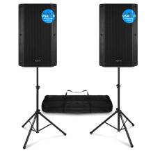 VONYX Dual 15-Inch Passive PA Speaker Set with Adjustable Tripod Stands & Carry Bag - 2000W Portable Sound System for DJs, Live Bands & Events