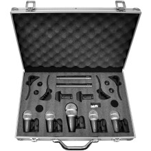 Pyle Drum Mic Set 7-Piece Wired Kit – Dynamic Drum Microphone Set for Kick Snare Toms Cymbals with Case for Drummers
