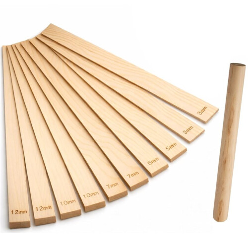 10pcs Clay Tools, Clay Rolling Pin Guides, Pottery Rolling Guide Pine Wood 10 Pieces, Assorted Thickness Set