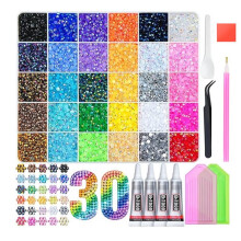 30 Colors Resin Jelly Rhinestones Bedazzling Full Kit 3mm 40000Pcs Flatback Gems for Nails Clothing Shoes Art Book