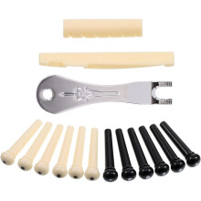 JEOPKO 15 pcs acoustic guitar bridge pins, pins Puller Pulling Remover Extractor Tool with Saddle Nut,Acoustic pegs nut files (ivory and black