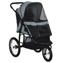PawHut Dog Pram, Dog Stroller Jogger Foldable Pet Pushchair for Medium, Small Breeds, w/Rubber Wheels, Washable Cushion, Grey