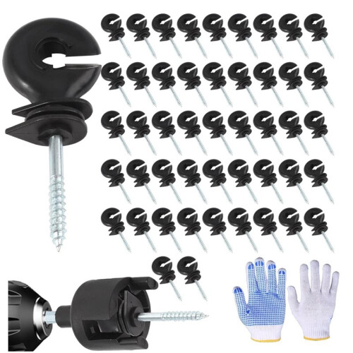 100 Isolateurs Électriques Noirs à Visser pour Clôture (Accessoires pour Systèmes de Clôtures Électriques pour L'Élevage)