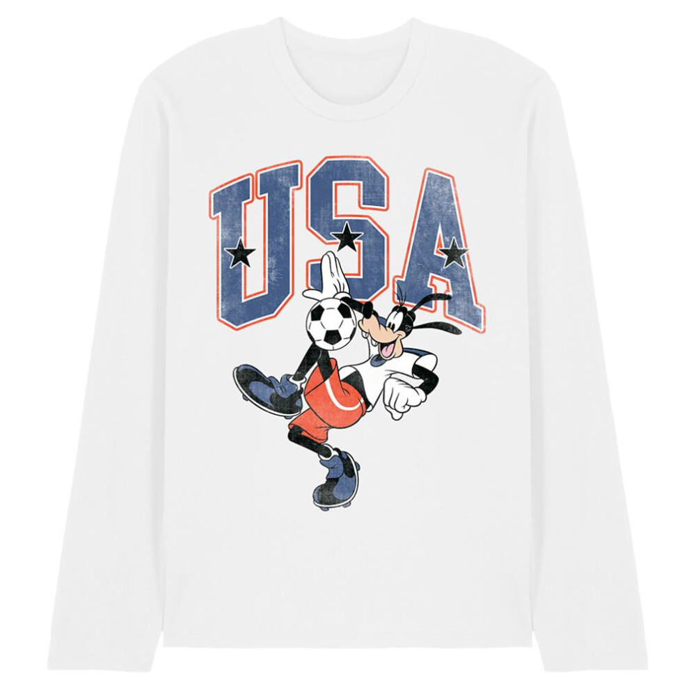 Disney (Xl, White) Unisex Adult Usa Goofy Football Long-Sleeved T-Shirt