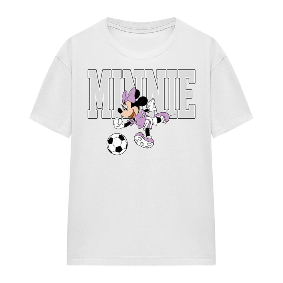 Disney (M, White) Womens/Ladies Football Kick Minnie Mouse T-Shirt