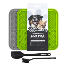 PetAmaze Lick Mat for Dogs & Cats, 2-Pack with Spatula & Cleaning Brush, Slow Feeder Mat for Enrichment, Calming, Anxiety, Boredom & Training, Food-G
