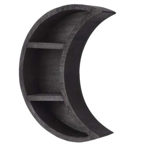 Prateleira de Madeira em Formato de Lua Crescente com Cristais para Decoração de Parede, Estilo Rústico, Ideal para Sala de Estar e Quarto. 1
