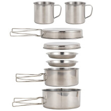 8PCS Stainless Steel Camping Cookware Set for Outdoor Activities with Plates and Cups