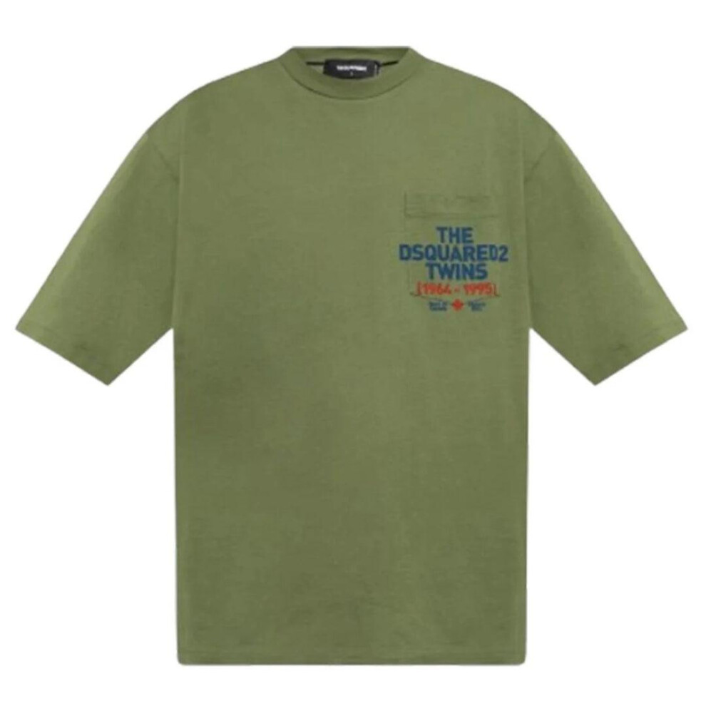 Dsquared2 (L, Sage ) Unisex Adult Logo Cotton Chest Pocket T-Shirt Green