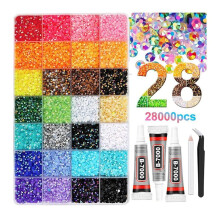 Kit de Strass en Résine Gelée 28 Couleurs, 3 mm, 28 000 Pièces, Strass à Dos Plat pour Ongles, Vêtements, Chaussures et Livres D'Art