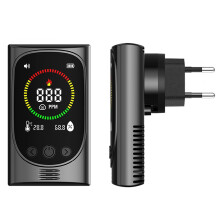 Koolmonoxidemelder met Stekker, Temperatuur- en Vochtigheidssensor, 4-in-1 Gaslekdetector voor Veiligheidsbewaking, Inclusief 2 EU-Stekkers