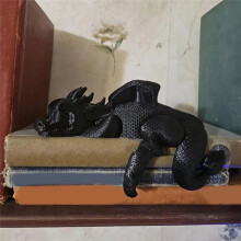 Drakebokstöd Sovande Drake Bokhylledekor 3D-Tryck Vintage Sovande Drake Bokhyllefigur för Bokhylla Svart
