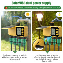 Zasilany Energią Słoneczną Timer Wodny 4 Strefowy Kontroler Nawadniania z Czujnikiem Deszczu Automatyczny do Ogrodu Trawnikowego (Bez Aplikacji)