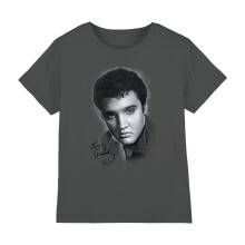 (9-11 Years, Charcoal) Elvis Presley Childrens/Kids Gray Portrait T-Shirt