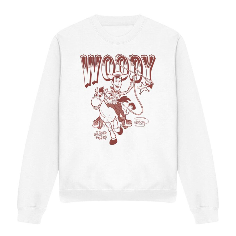 Toy Story (S, White) Unisex Adult Ride Woody And Bullseye Sweatshirt