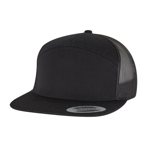 (One Size, Black) Flexfit Yupoong 7 Panel Trucker Cap