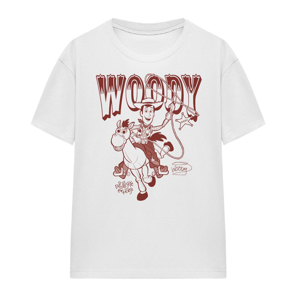 Toy Story (Xl, White) Womens/Ladies Ride Woody And Bullseye T-Shirt