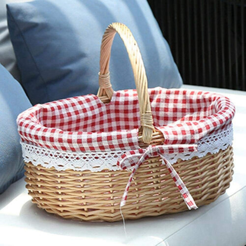 2X Wicker Basket Gift Baskets Empty Oval Willow Woven Picnic Basket with Handle Wedding Basket Small 1