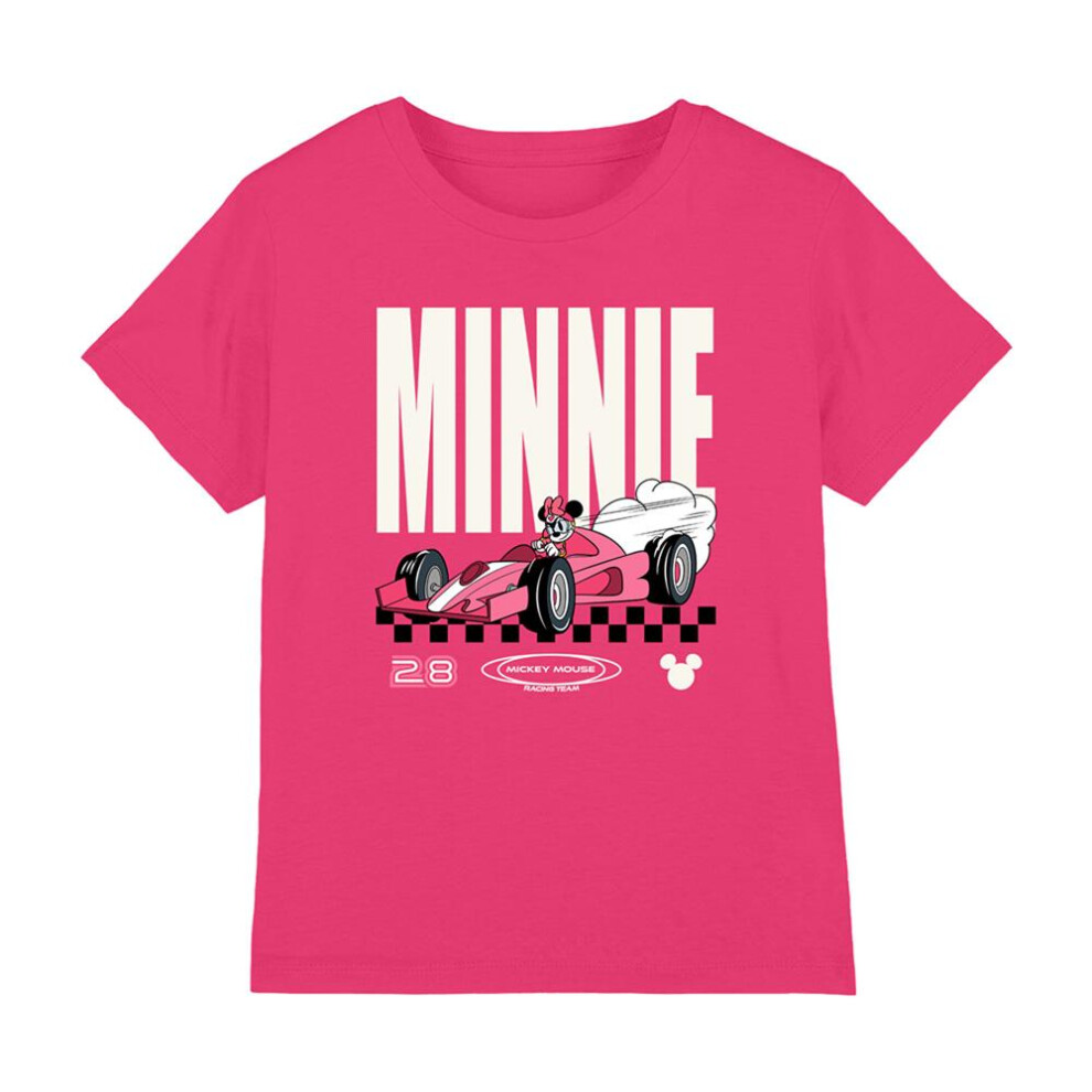 Disney (7-8 Years, Hot Pink) Childrens/Kids Team Minnie Mouse Racing T-Shirt