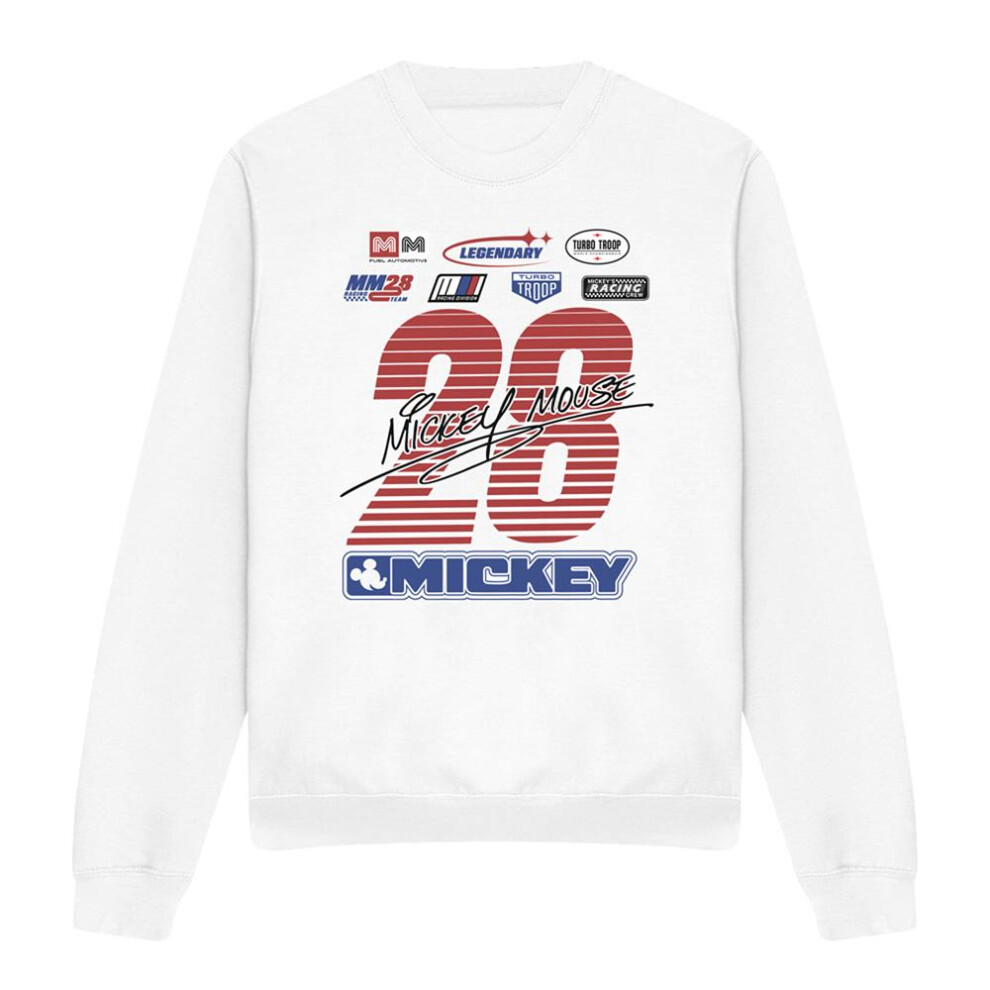 Disney (Xxl, White) Unisex Adult Mickey Mouse Racing Logo Sweatshirt