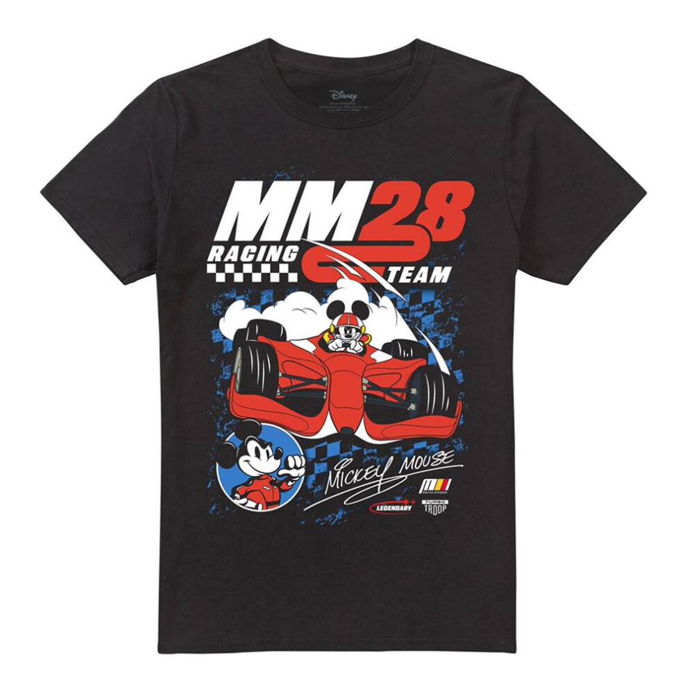 Disney (Xxl, Black) Unisex Adult Mickey Mouse Chequered Racing T-Shirt
