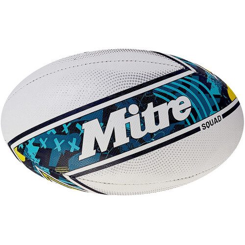 Mitre (3, White/Navy/Teal) Mitre Squad Rugby Ball