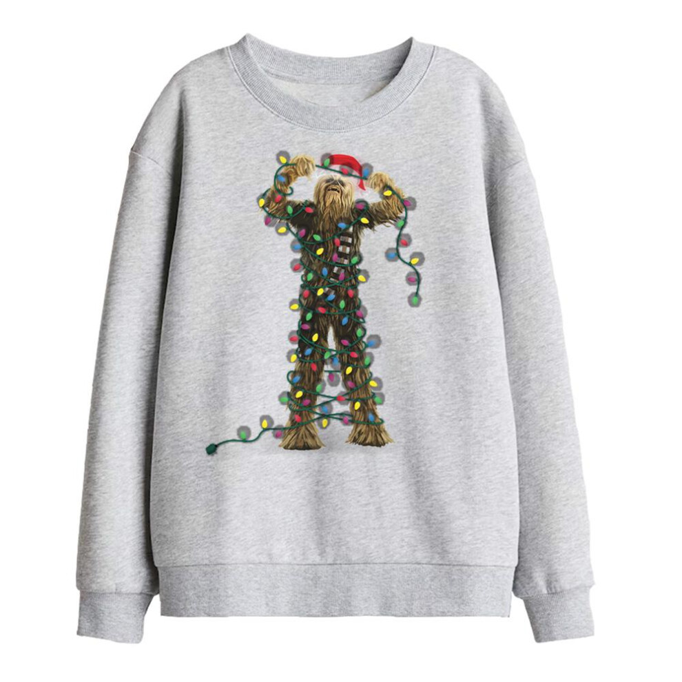 Star Wars (12-13 Years, Athletic Heather) Childrens/Kids Chewbacca Tangled Lights Christmas Sweatshirt Multicoloured