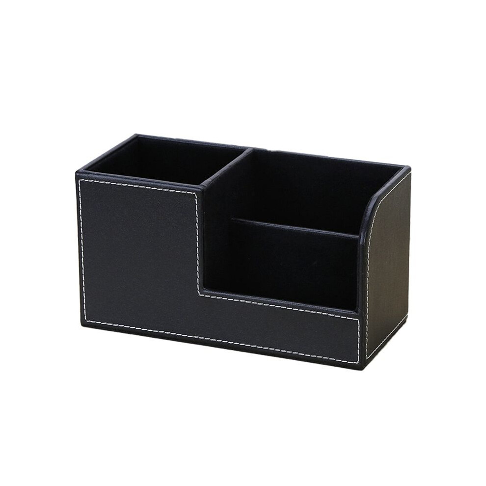 Semoic Leather Desk Organizer,Office Supplies Holder Desktop Stationery Storage Box For Business Card, Pen, Pencil,Remote A