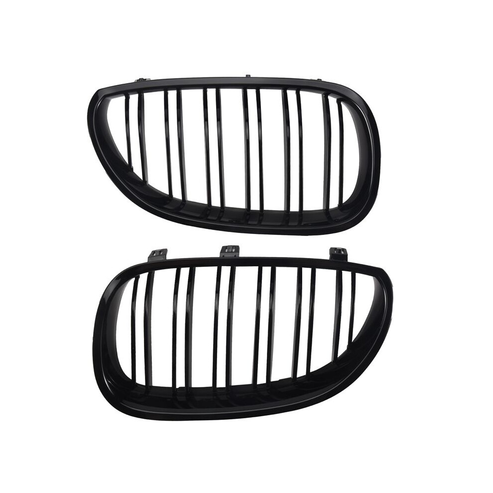 1 Pair Gloss Front Kidney Grill Double Slat Double Grille For E60 E61 5 Series 2003-2010 Car Accessories Coupe Black 6032664105788