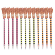 Halloween Witch Broom Pencil Colorful Witch Broom Pens Wizard Pencil Broom Writing Pencils (12 Pieces)