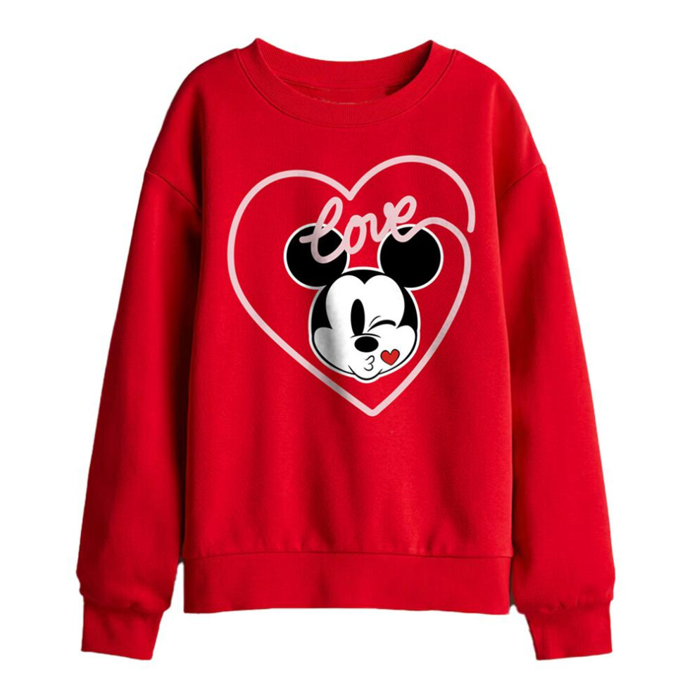 Disney (7-8 Years, Red) Childrens/Kids Love Mickey Kiss Sweatshirt