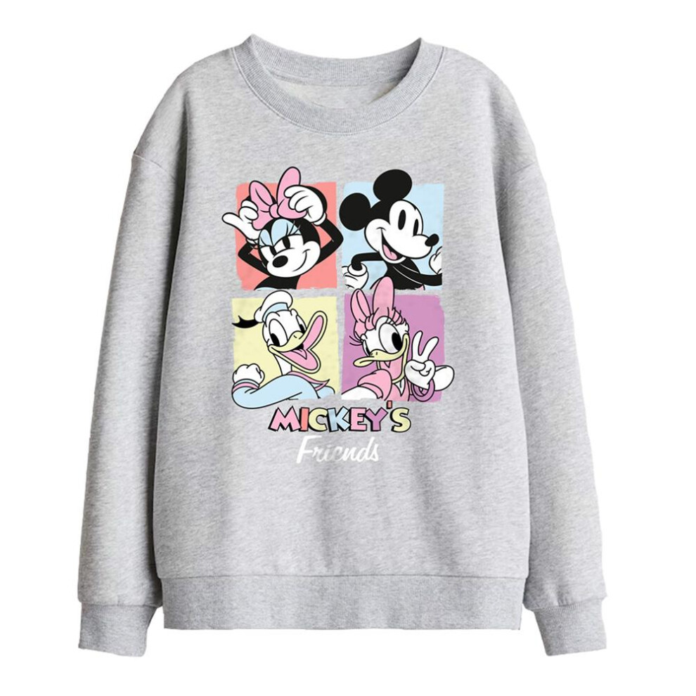 Disney (12-13 Years, Athletic Heather) Childrens/Kids Friend Mickey Mouse Squares Sweatshirt Multicoloured